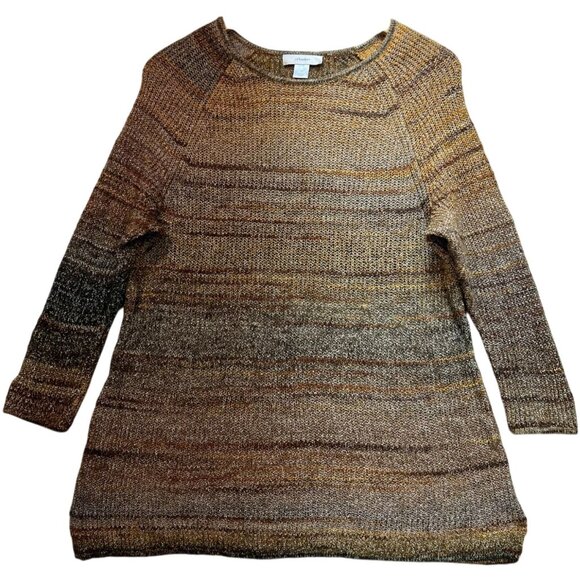 Cj Banks Womens Pullover Sweater Knit Long Sleeve Size 1X Brown Stripe Oversized - Picture 1 of 12